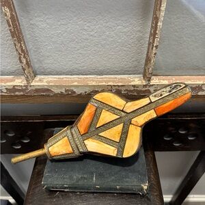 Vintage Unique Moroccan Handmade Air Blower (Rabouz). Leather, Bones, Brass